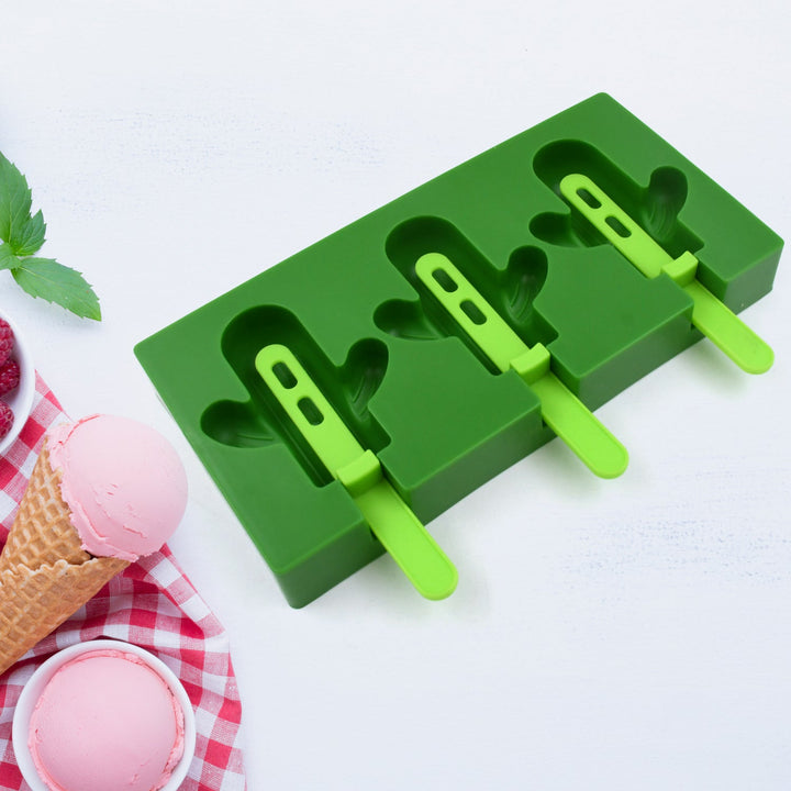 Ice Cream Mould Popsicle Mold, Cactus Shape Ice Pop Molds Homemade Popsicle for DIY Ice Popsicle, 3-Cavity Summer Food Kitchen Tools (1 Pc) Your Brand