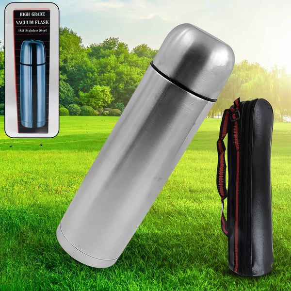 Vacuum Flask With Cover, 18/8 Stainless Steel | Hot and Cold Water Bottle with Push-Down Lid | Double Walled Stainless Steel Bottle for Travel, Home, Office, School, Picnic (750 ML) Your Brand