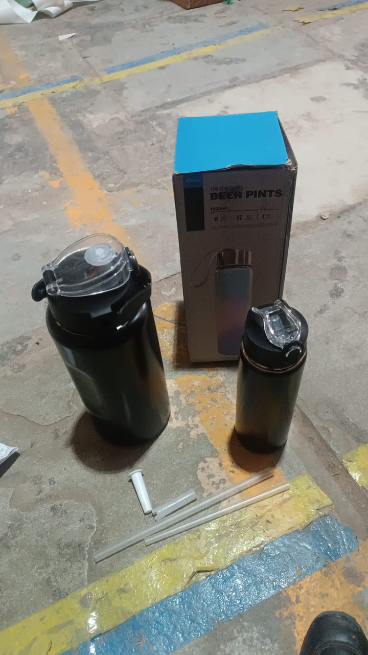 3 In 1 Stainless Steel Insulated Water Bottle, Double Wall Vacuum (3 Pcs Set / Different Size) - TezCart