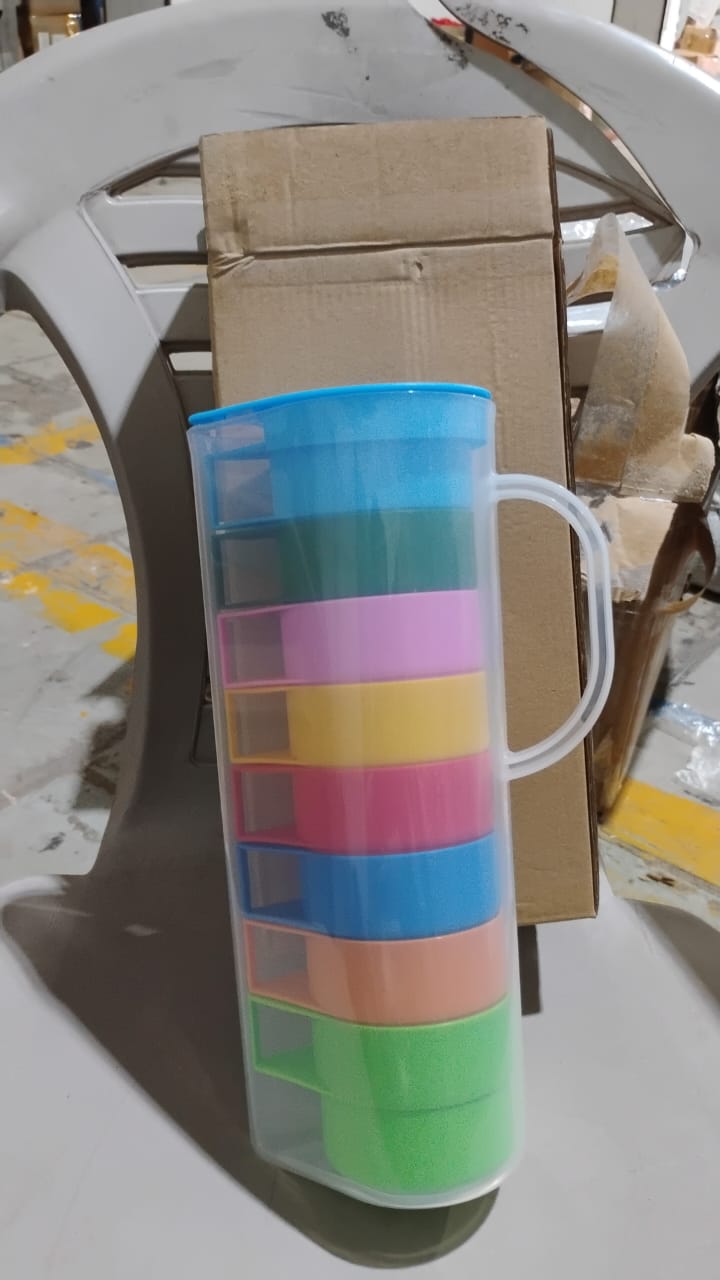Rainbow Picnic Plastic Pitcher / Jug / Kettle Glass / Cup Set Water Bottle+Cup (9 Pcs Set) - TezCart