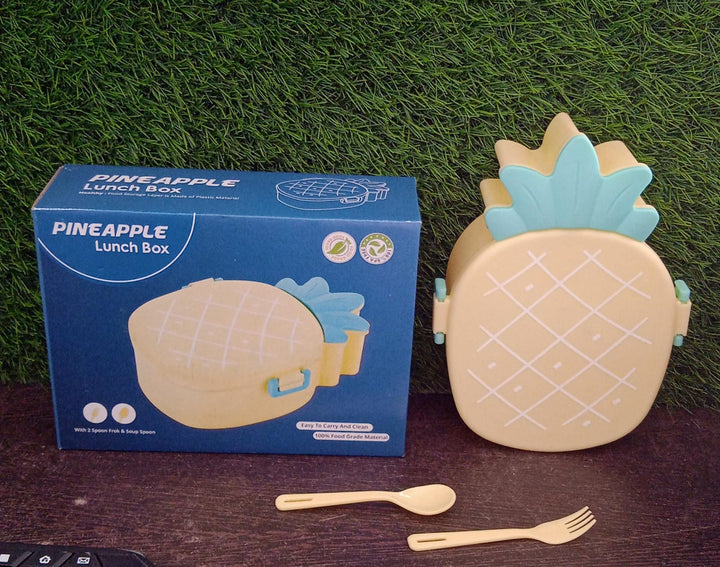 Kids Lunch Box Cute Pineapple Shaped Bento Box with Fork Spoon Snack Container Microwave Portable Office Lunch Box (1 Pc / With Spoon, Fork & Color Box) Your Brand