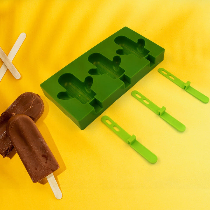 Ice Cream Mould Popsicle Mold, Cactus Shape Ice Pop Molds Homemade Popsicle for DIY Ice Popsicle, 3-Cavity Summer Food Kitchen Tools (1 Pc) Your Brand