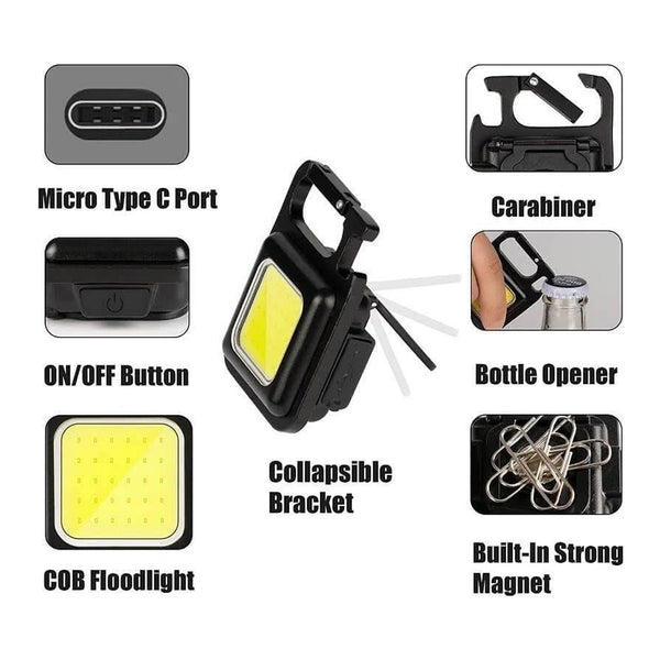 Rechargeable Keychain Mini Flashlight with 4 Light Modes,Ultralight Portable Pocket Light with Folding Bracket Bottle Opener and Magnet Base for Camping Walking Your Brand