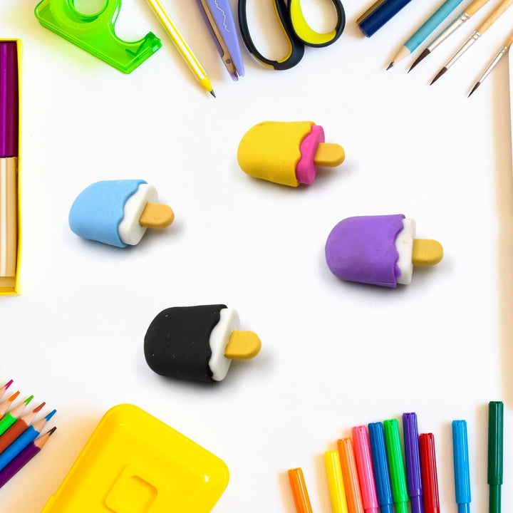 Cone / Donut / Lolipop / Ice cream / Eraser for Girls & Boys / Eraser for School B'Day Return Gift Party Doughnut Lollipop Ice Cream Theme Shape Erasers Set for Kids Educational Stationary kit, School Supplies (1 Set 4 Pc) Your Brand