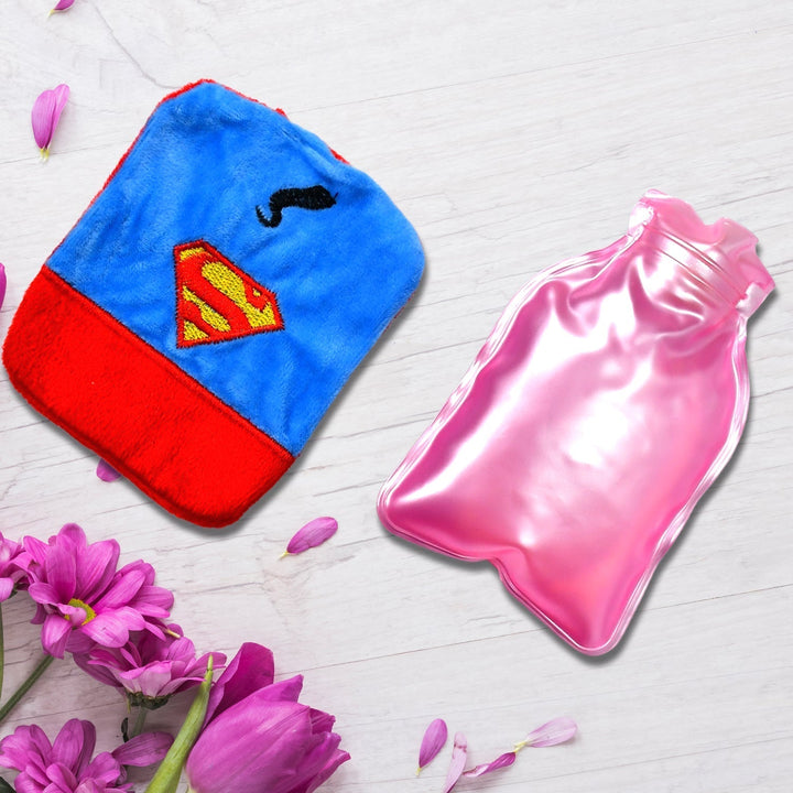 Superman Print Small Hot Water Bag with Cover for Pain Relief Your Brand