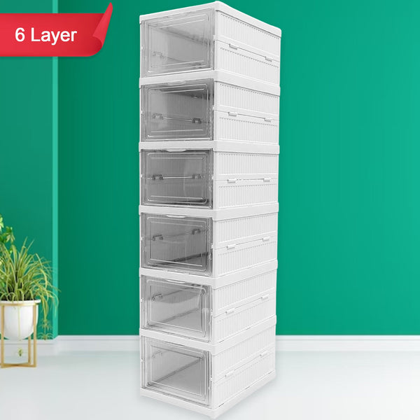 Stackable Multifunctional Storage, for Clothes Foldable Drawer Shelf Basket Utility Cart Rack Storage Organizer Cart for Kitchen, Pantry Closet, Bedroom, Bathroom, Laundry (6 Layer / 1 Pc) Your Brand