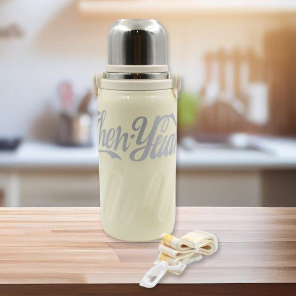 Stainless Steel Vacuum Insulated Water Bottle | Leak Proof Flask for Tea Coffee | Reusable Water Bottle with Hanging Strap | Bottle for Hot & Cold Drinks Wide Mouth Water Flask 1200 ML Your Brand
