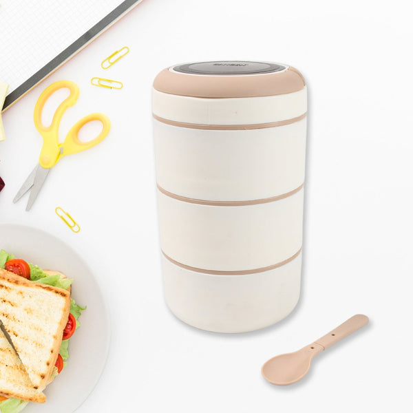 Ganesh Smart Stack 3 Layer Portable Lunch Box Stainless Steel Airtight Leak-Proof Lunch Box for Office, School, Picnic: Color May Vary (3 Layer) Your Brand