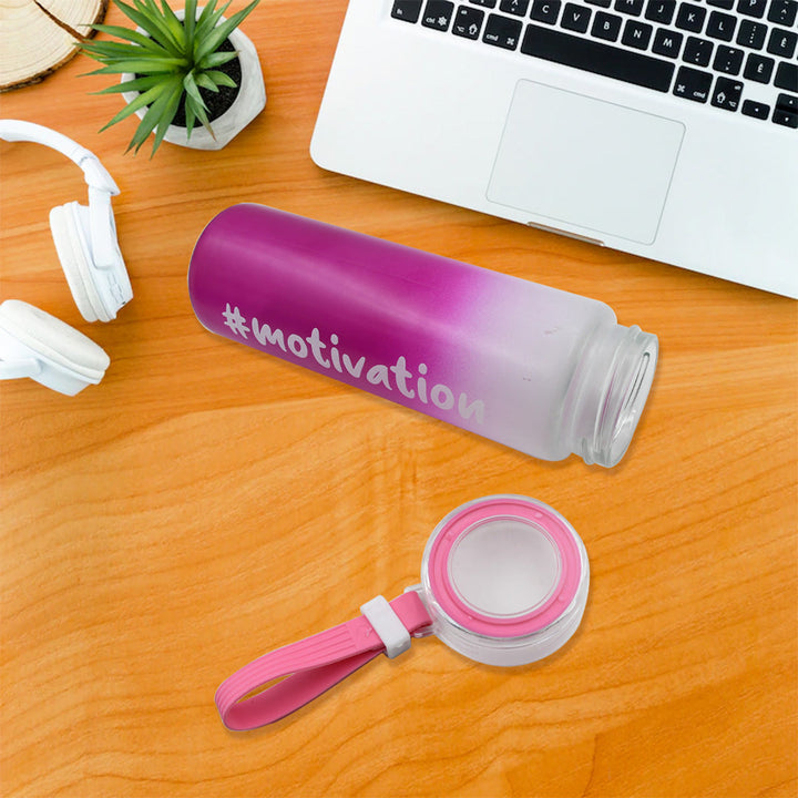 Motivational Glass Water Bottle Colorful potable Water Glass Bottle With Rubber Band, Daily Intake Hourly Water Bottle to Ensure You Drink Enough Water Throughout The Day Reusable Cycling Gym, Workout Fitness Bottle (350 ML) Your Brand