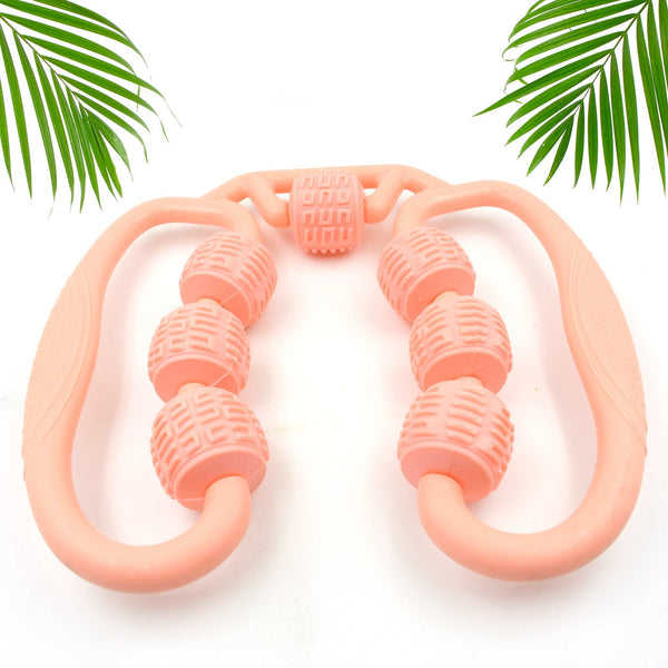 Muscle Massage Roller, 7 Wheels Relieve Soreness Leg Muscle Roller Fitness Roller Muscle Relaxer Massage Roller Ring Clip All Round Massaging Uniform Force Elastic PP Drop Shaped for Home Use (1 Pc) Your Brand