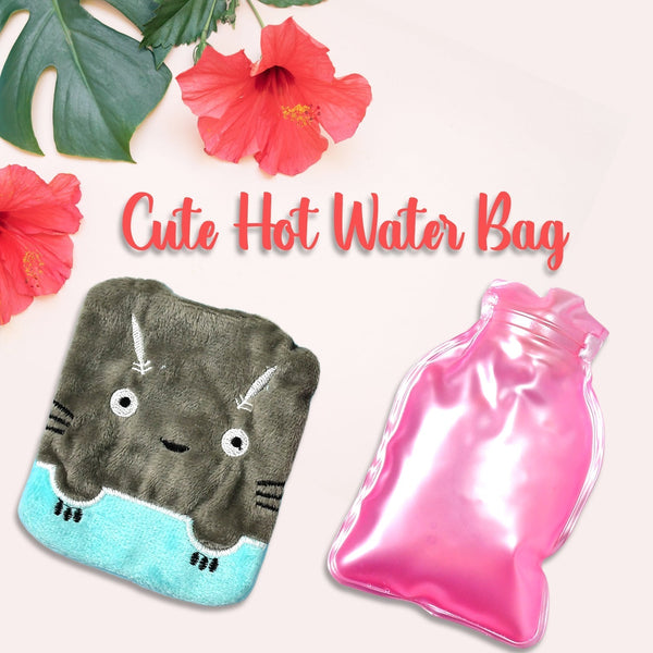 Grey Cat Print Small Hot Water Bag with Cover for Pain Relief Your Brand