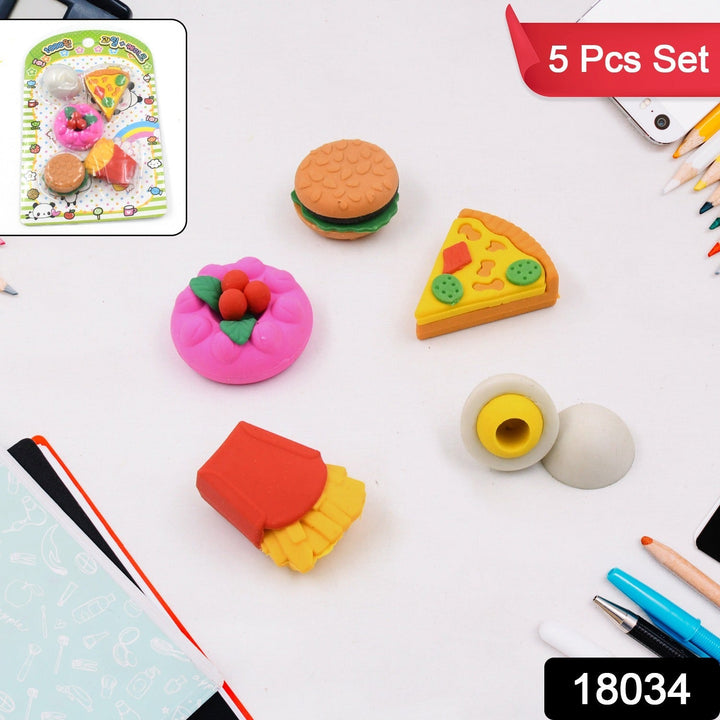 3D Food Shape Fancy & Stylish Colorful Erasers, Mini Eraser Creative Cute Novelty Eraser for Children Eraser Set for Return Gift, Birthday Party, School Prize(5 Pcs Set) Your Brand