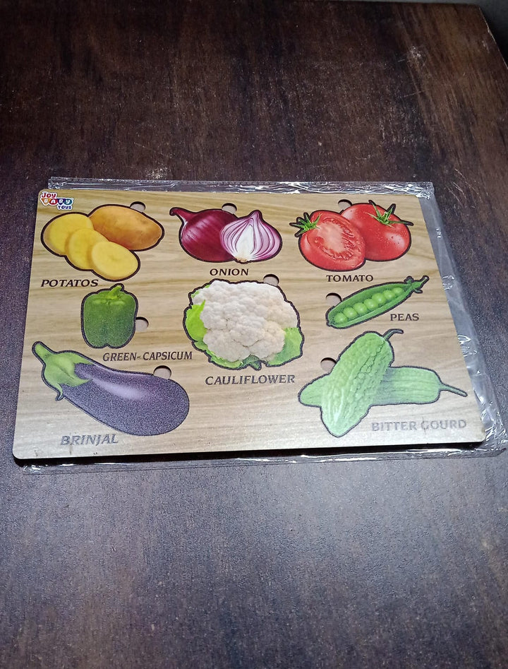 Wooden Vegetable Puzzle Learning Educational Board (1 Set / 28×20 Cm) - TezCart