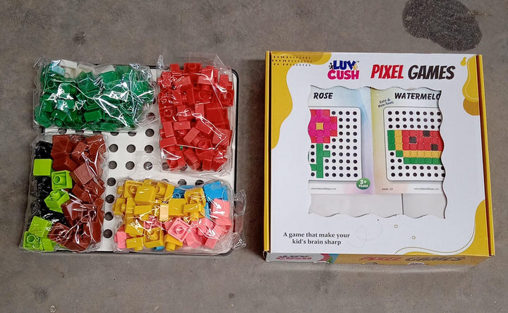Pixel Cubes Toy for Children Early Education, Pixel Game Educational Board Games Board, Birthday Gift for Kids, Learning Math Toy, Brain Games, Math Puzzle (Approx 180 Cubes With Pixel Board & Book) Your Brand