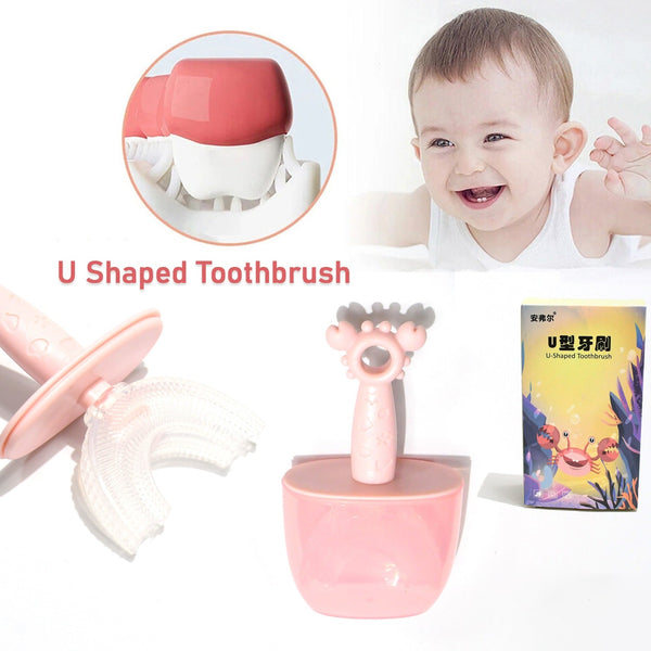 Kids U Shaped Toothbrush Children Baby Silicone Kids Toothbrush U Shaped Silicone Brush Head for 360 Degree Cleaning Suitable For 2-6 Years (1 Pc) Your Brand