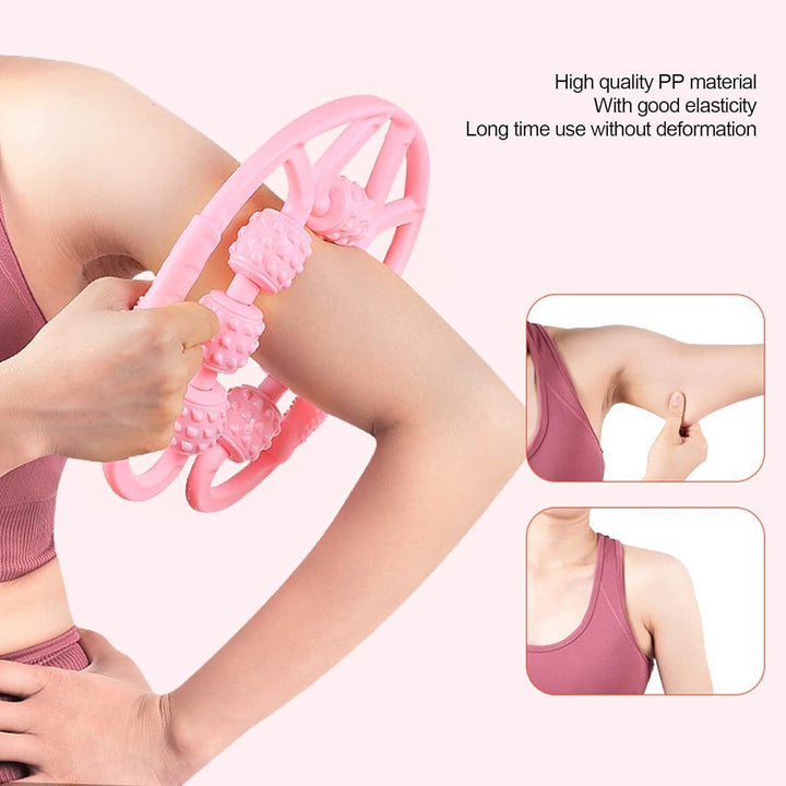 Muscle Massage Roller, 7 Wheels Relieve Soreness Leg Muscle Roller Fitness Roller Muscle Relaxer Massage Roller Ring Clip All Round Massaging Uniform Force Elastic PP Drop Shaped for Home Use (1 Pc) Your Brand