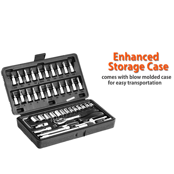 46pcs Metal 1 / 4"" Socket Set (Black, 46pcs) Your Brand