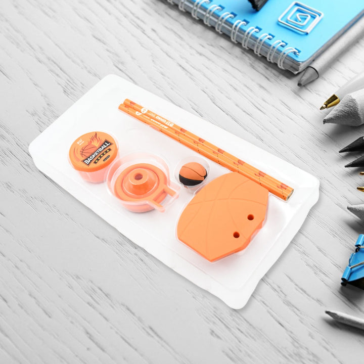 Football & Basketball Stationery Kit – Pencil, Sharpener & Eraser for Kids (Birthday Gift) Your Brand