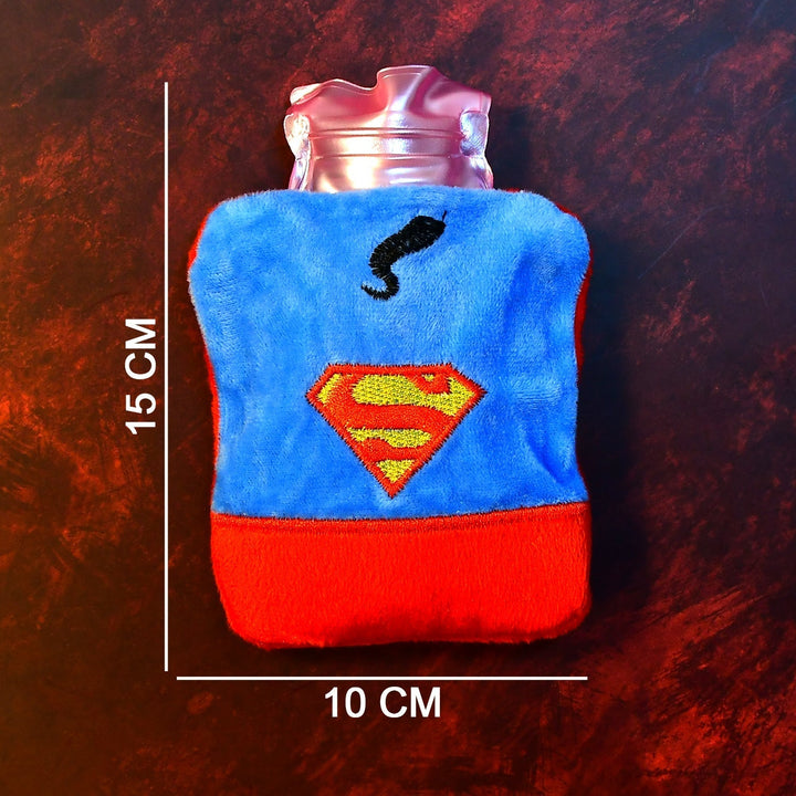 Superman Print Small Hot Water Bag with Cover for Pain Relief Your Brand