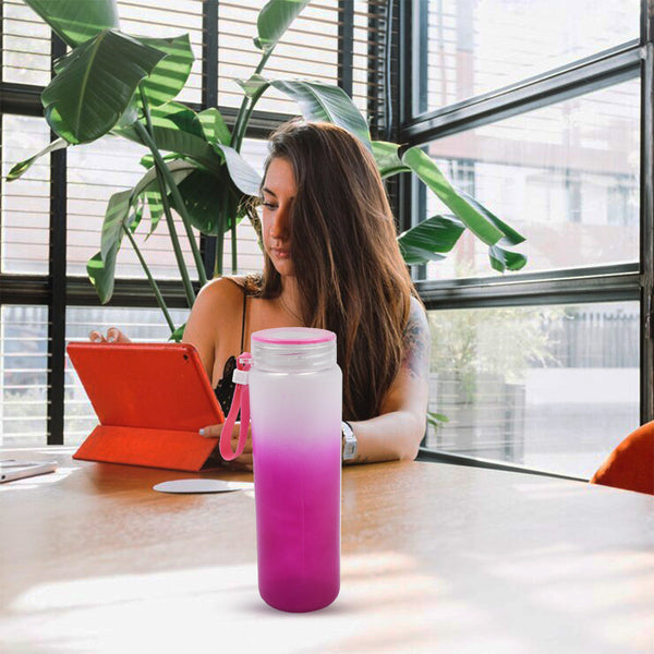 Motivational Glass Water Bottle Colorful potable Water Glass Bottle With Rubber Band, Daily Intake Hourly Water Bottle to Ensure You Drink Enough Water Throughout The Day Reusable Cycling Gym, Workout Fitness Bottle (350 ML) Your Brand
