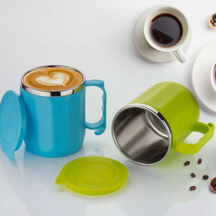 250ML Stainless Steel Mug: Insulated, Leakproof Lid, Hot/Cold Drinks (Mix Color) Your Brand