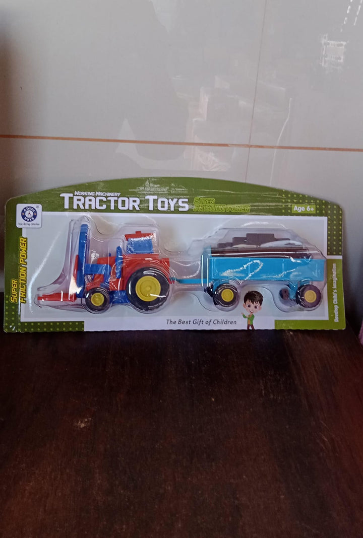 Plastic Tractor Toy Friction Powered Tractor with Bricks Trolley (1 Pc) - TezCart