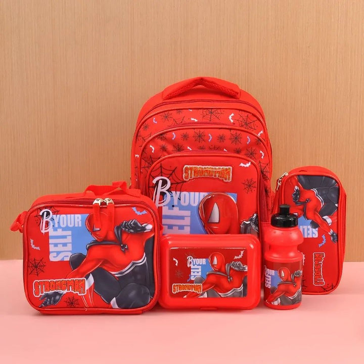 5 in 1 School Bag Includes lunch bag, 14 inch School Bags, water bottle & pencil case in box packing (1 Set / Mix Color)) Your Brand