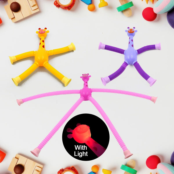 LED Telescopic Suction Cup Giraffe Toy, Pop Tubes Fidget Toys, Shape Changing Telescopic Sensory Tubes Fidget Tubes Sensory Toys Suction Toy, Funny Gift (3 Pcs Set) Your Brand
