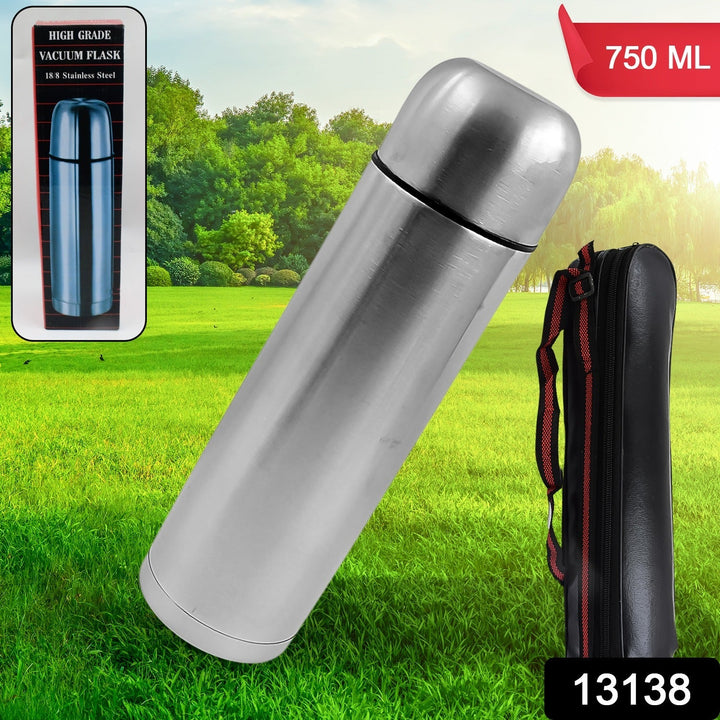 Vacuum Flask With Cover, 18/8 Stainless Steel | Hot and Cold Water Bottle with Push-Down Lid | Double Walled Stainless Steel Bottle for Travel, Home, Office, School, Picnic (750 ML) Your Brand