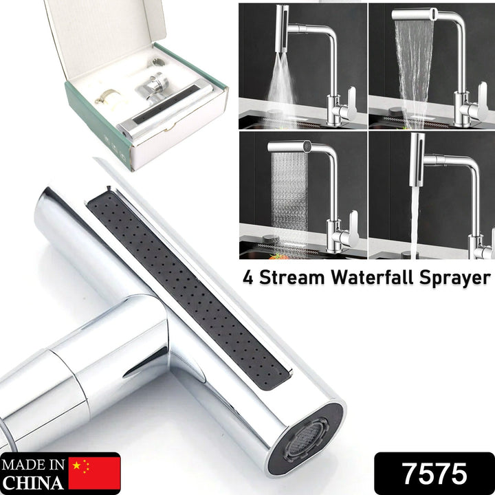 Multifunction Shower Waterfall Kitchen Faucet, 360° Rotation Waterfall Kitchen Faucet, Touch Kitchen Faucet, Faucet Extender for Kitchen Sink, Swivel Waterfall Kitchen Faucet for Washing Vegetable Fruit (4 In 1 ) - TezCart