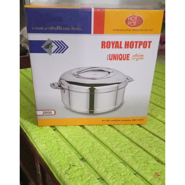 Royal Unique Hot Pot Stainless Steel Insulated Serving Casserole with Lid Handle (2000 ML) - TezCart