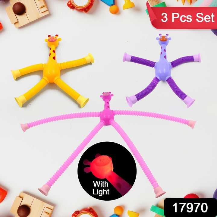 LED Telescopic Suction Cup Giraffe Toy, Pop Tubes Fidget Toys, Shape Changing Telescopic Sensory Tubes Fidget Tubes Sensory Toys Suction Toy, Funny Gift (3 Pcs Set) Your Brand