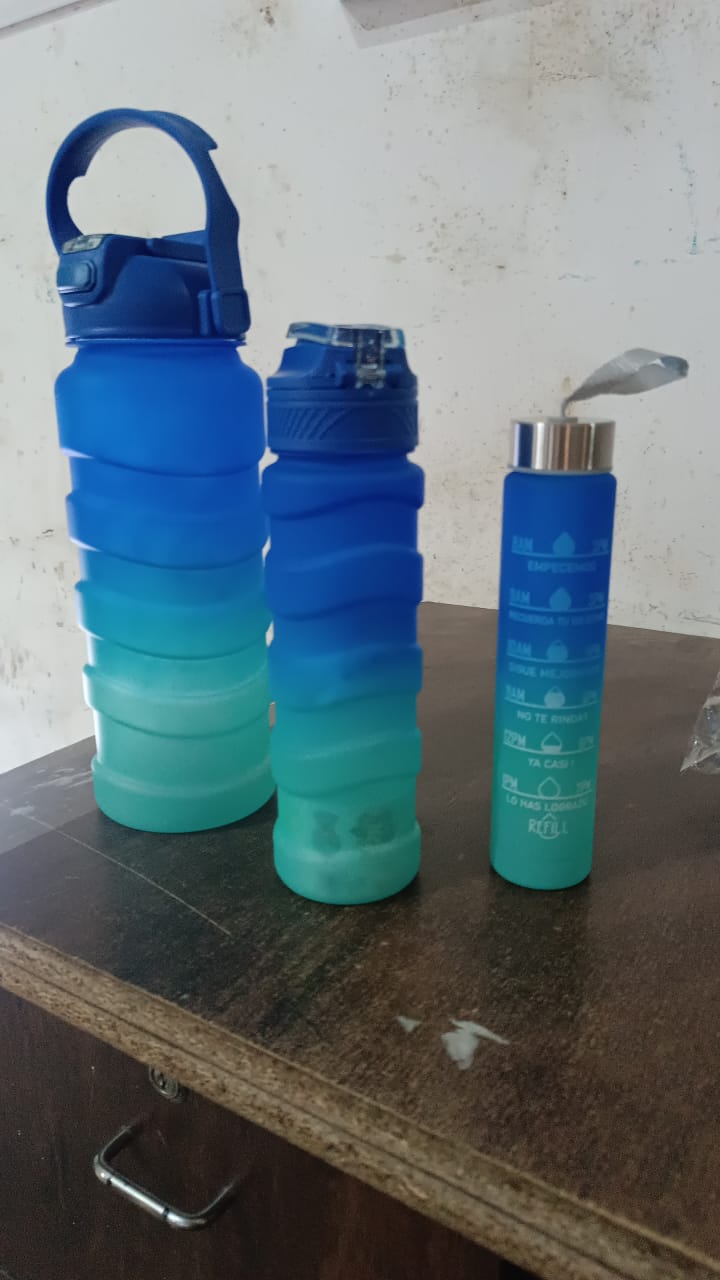 Plastic Water Bottle, 3 Different Size Bottle (3 Pc Set / With Straw & Sticker) - TezCart