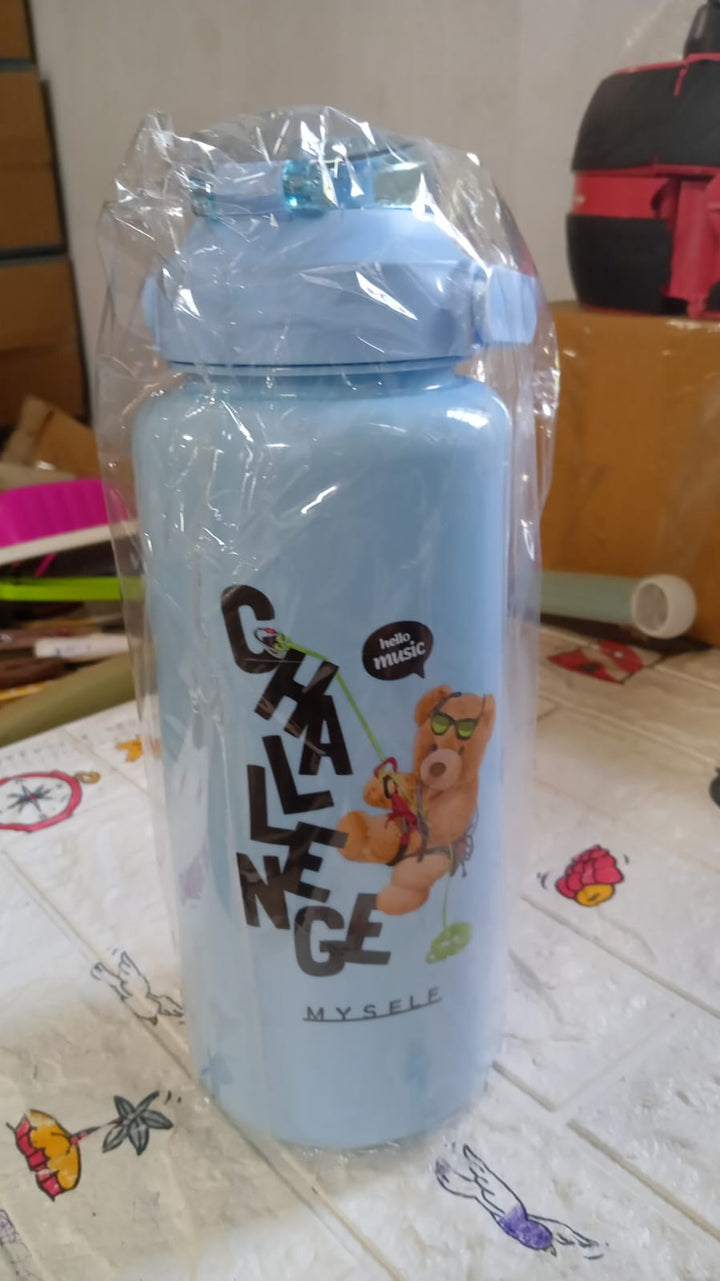 Plastic Water Bottle 3pc Set,3  Different Size Bottle High Quality Water Bottle Plastic Water Bottle BPA-Free & Leak-Proof!  Cartoon Printed Design for Kids' School, For Fridge, Office, Sports, School, Gym, Yoga (3 Pc Set) Your Brand