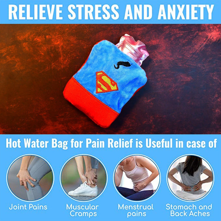 Superman Print Small Hot Water Bag with Cover for Pain Relief Your Brand