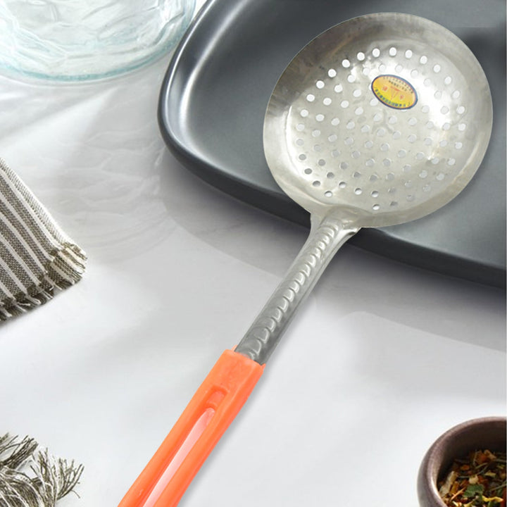 Colander Spoon, Non Slip Hand Polished Thickened Hot Pot Spoon for Kitchen for Restaurant, Stainless Steel Cooking Colander Skimmer Slotted Spoon Kitchen Strainer Ladle with Long Handle for Kitchen Cooking Baking (35 Cm) Your Brand