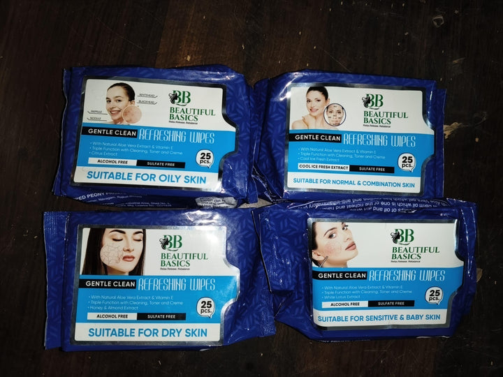 Beautiful Basics Dry, Oily, Sensitive & Normal Skin Face Wipes (4 Pkts x 100 Pcs wipes) - TezCart