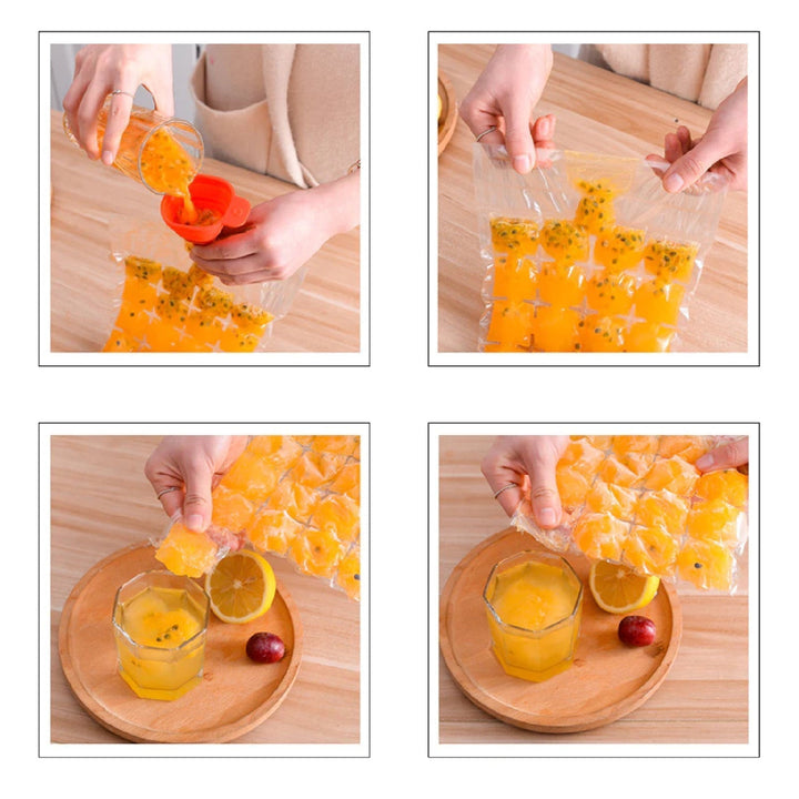 Disposable Ice Cube Bags, Stackable Easy Release Ice Cube Mold Trays Self-Seal Freezing Maker,Cold Ice Pack Cooler Bag for Cocktail Food Wine Your Brand
