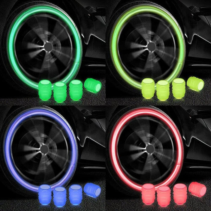 Tyre Valve Caps Luminous Glow Car Tire Air Stem Valve Cap Covers vaal cap ( 4 Pcs Mix Colour) - TezCart