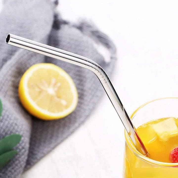 Reusable Stainless Steel Drinking Straws Bent (4 Bent Straws, 1 Brush) Your Brand