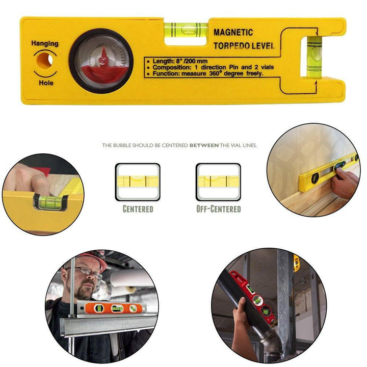 8-inch Magnetic Torpedo Level with 1 Direction Pin, 2 Vials and 360 Degree View Your Brand