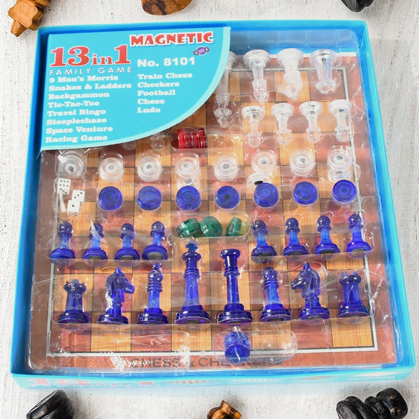13 in 1 Family Board Game Chess, Snakes & Ladders, Ludo, Tic-Tac-Toe, Checkers, Travel Bingo, Football, Space Venture, Steeplechase Set for Kids Your Brand