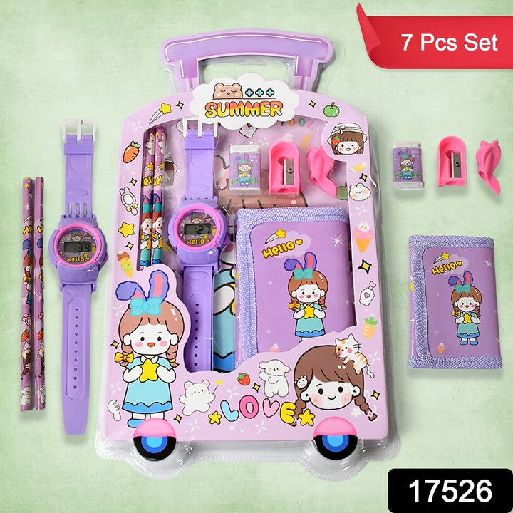 Stationery Set for Girls and Boys | Kids Return Gift - 7 In 1 School Items For Kids-Pencils, Eraser, Sharpener, Pouch, Pencil Extender | Birthday Gift Idea Stationary Kit Set for School Kids (Pack of 7 Pcs Set) Your Brand