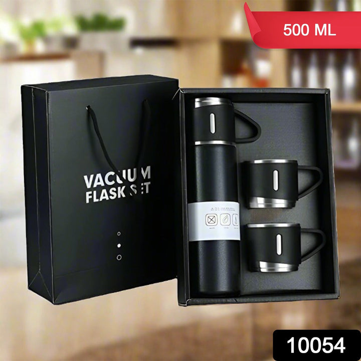 Stainless Steel Vacuum Flask Set with 3 Steel Cups Combo for Coffee Hot Drink and Cold Water Flask Ideal Gifting Travel Friendly Latest Flask Bottle. (500ml) Your Brand