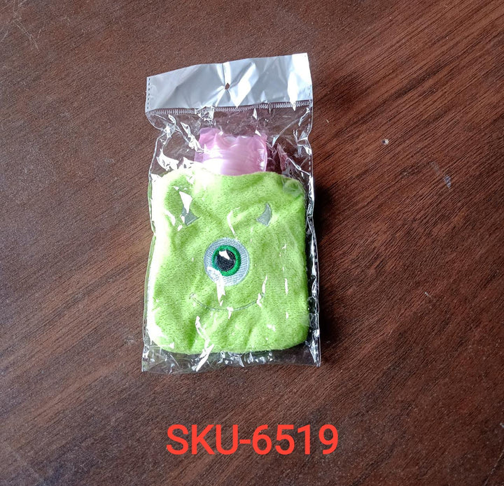 Green One-Eyed Monster Print Small Hot Water Bag with Cover for Pain Relief Your Brand