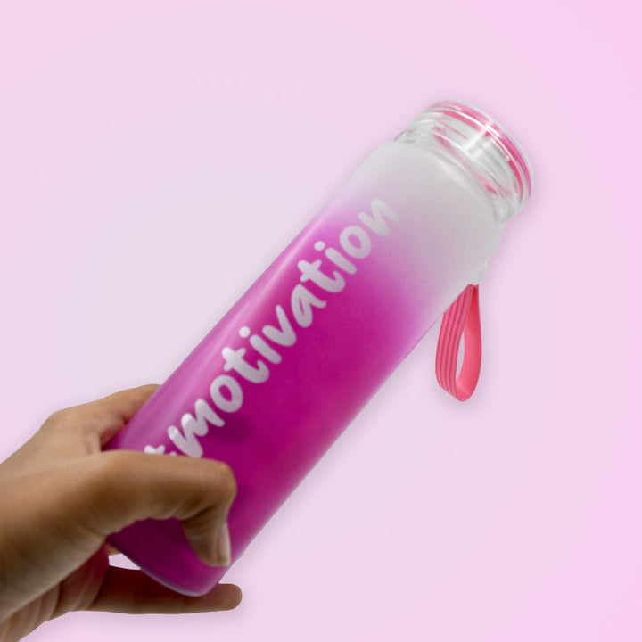 Motivational Glass Water Bottle Colorful potable Water Glass Bottle With Rubber Band, Daily Intake Hourly Water Bottle to Ensure You Drink Enough Water Throughout The Day Reusable Cycling Gym, Workout Fitness Bottle (350 ML) Your Brand