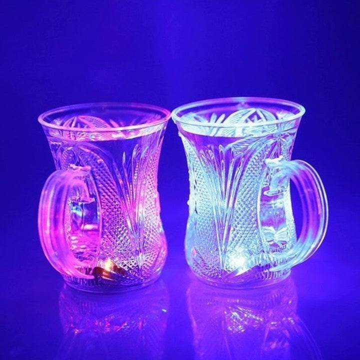 Flashing Cup LED Water Sensor Light up Cup with Handle for Home Kitchen Fun Luminous Water Cup, Party / Birthday / Nightclub / Christmas / Disco Entertainment Cup (2 Pcs Set) Your Brand
