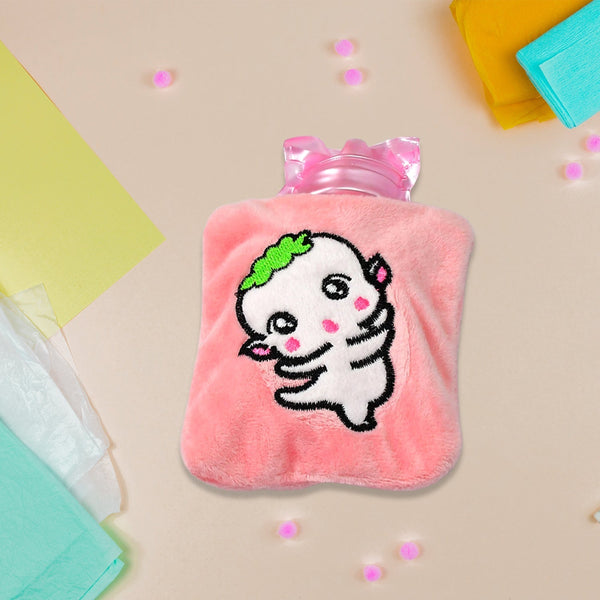 Pink Cartoon Small Hot Water Bag with Cover for Pain Relief Your Brand