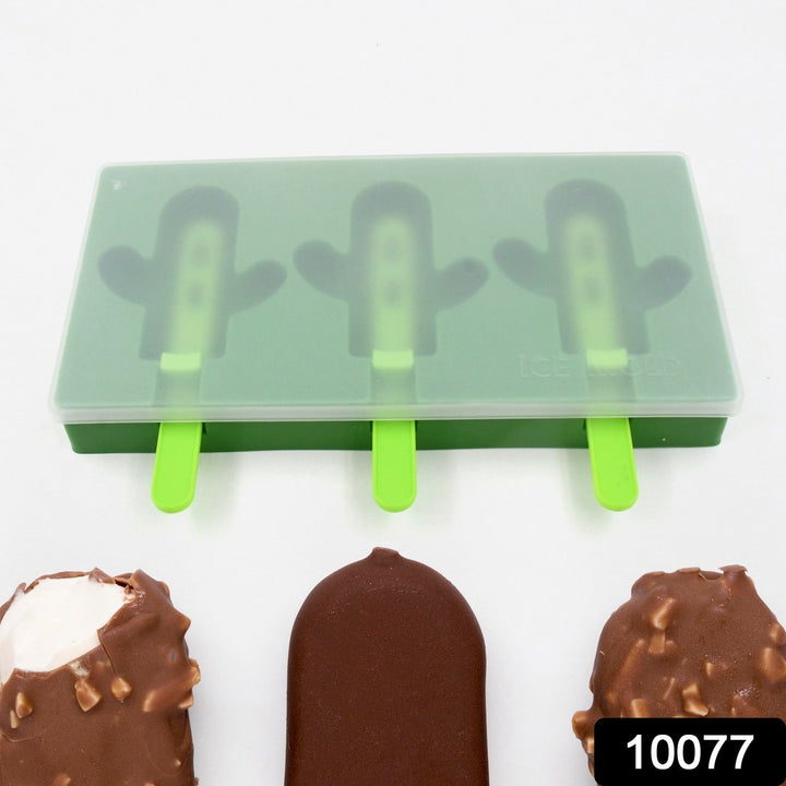 Ice Cream Mould Popsicle Mold, Cactus Shape Ice Pop Molds Homemade Popsicle for DIY Ice Popsicle, 3-Cavity Summer Food Kitchen Tools (1 Pc) Your Brand