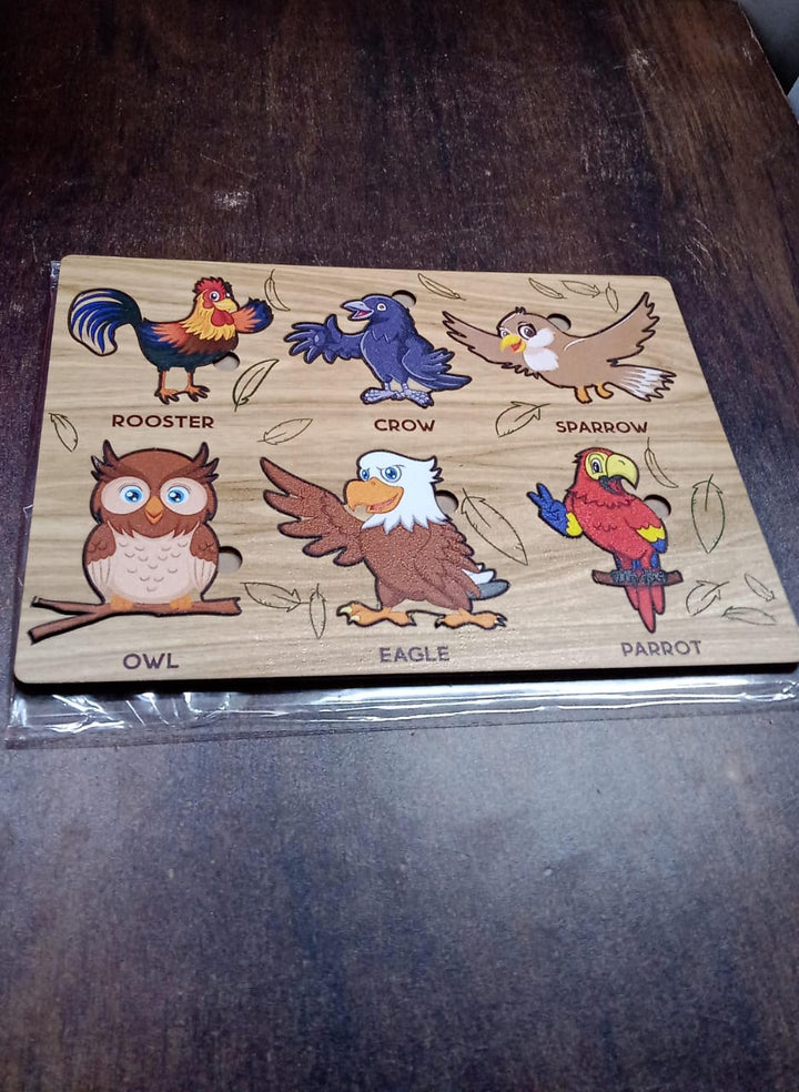 Wooden Bird Puzzle Learning Educational Board (1 Set / 28×20 Cm) - TezCart